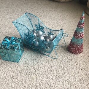 *MAKE OFFER. DONATING JANUARY 1. * AQUA AND RED CHRISTMAS DECORATIONS